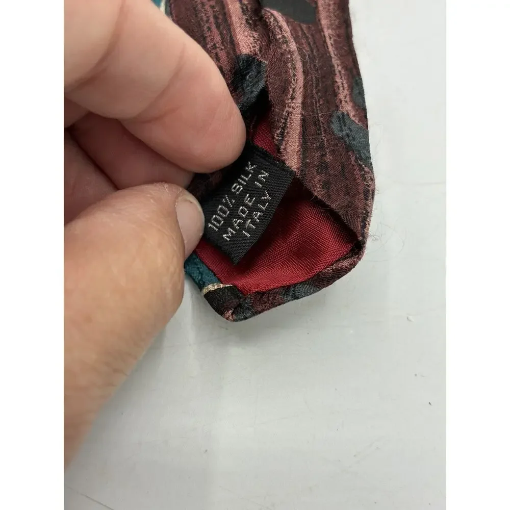 Vintage JSACO Silk Tie Abstract Figural Burgundy Teal Italian Necktie